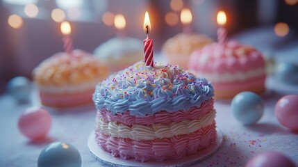 An illustration of a cake with lit candles, often reserved for birthday celebrations or noteworthy occasions