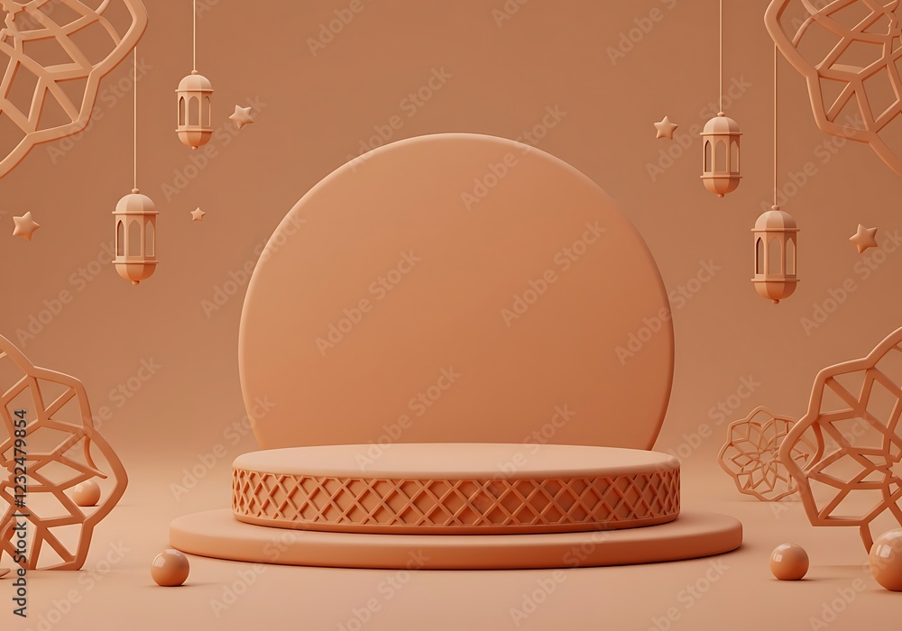 Poster elegant ramadan product display platform 3d render