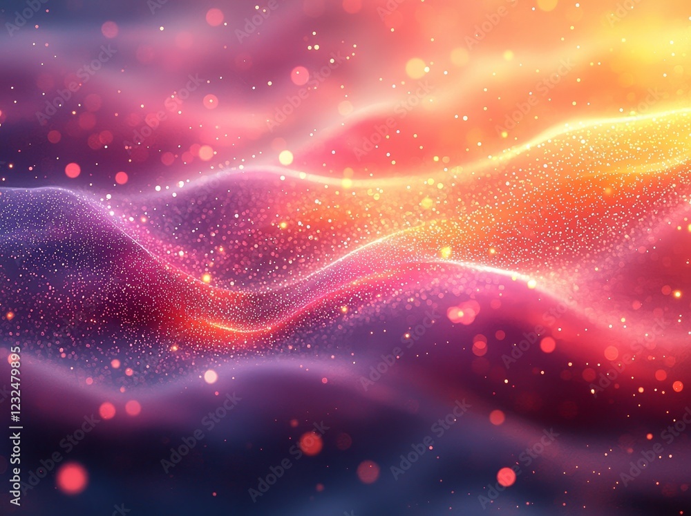 Poster a serene, ethereal background with slow-motion, waving particles that create an atmosphere of calm a