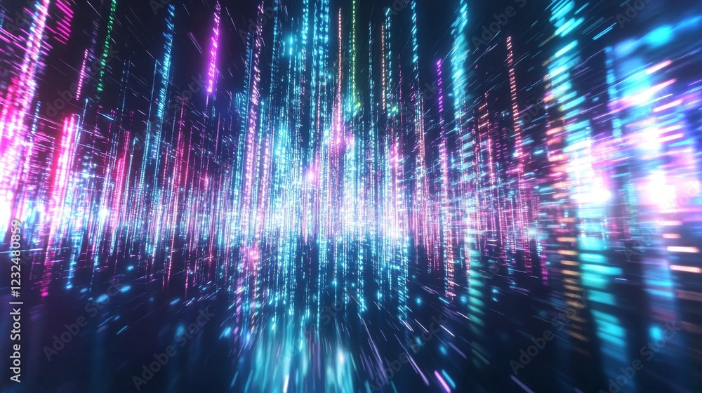 Poster dynamic display of colorful light streams creating an immersive visual experience in 4k resolution