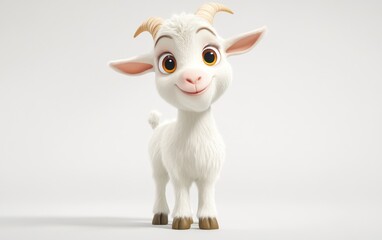Fototapeta premium Cute cartoon goat, studio shot, white background, children's book illustration (1)