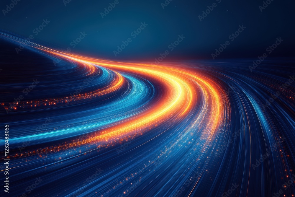 Poster long exposure image of light streaks in a dark environment creating abstract patterns