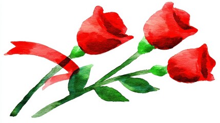 Simple Watercolor Illustration of a Bouquet Featuring Red Roses