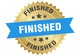 finished. finished round blue and gold label isolated on transparent background