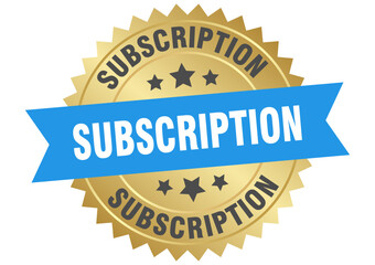 subscription. subscription round blue and gold label isolated on transparent background