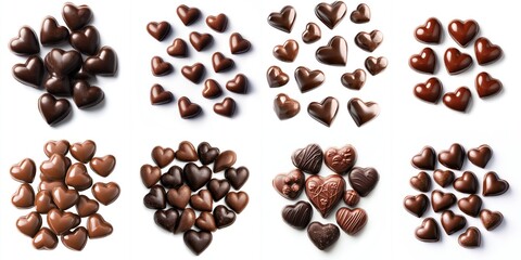 Obraz premium Assorted Heart Shaped Chocolate Candies - Delicious heart-shaped chocolates, perfect for Valentine's Day, romantic gifts, or sweet treats. Symbolizing love, affection, sweetness, indulgence