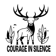 A glyph sticker showing stag with courage in silence text 
