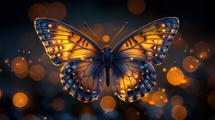 Butterfly resting on a feather, beautifully blurred background for a special celebration