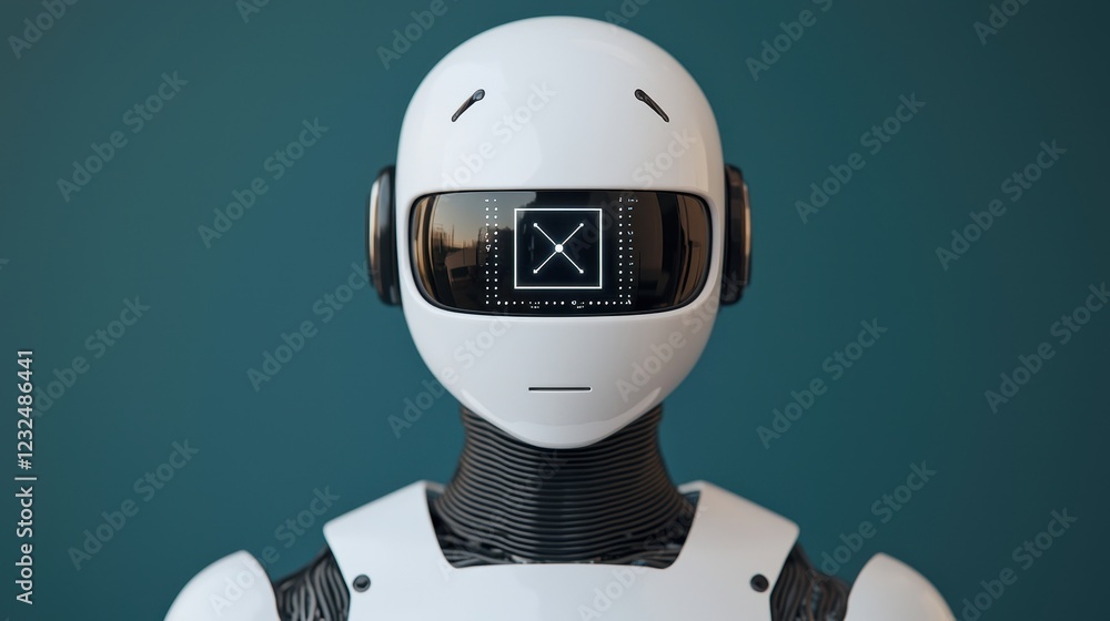 Aufkleber futuristic robot portrait with digital face display and modern design