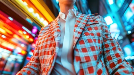 Obraz premium Stylish Man in Colorful Urban Setting with Vibrant Neon Lights