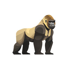 Stylized gorilla illustration with geometric shapes showcasing a blend of brown and tan colors against a clean background. , transparent backgrounds