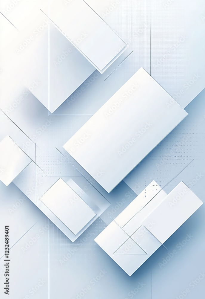 Poster abstract blue background with square shapes white bokeh blur background circle light on blue backgro