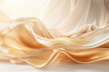 Obraz premium Soft flowing ribbon of golden and cream fabric cascades gracefully under warm ambient light creating an elegant atmosphere