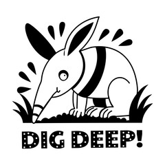 A glyph sticker showing aardvark with dig deep text
