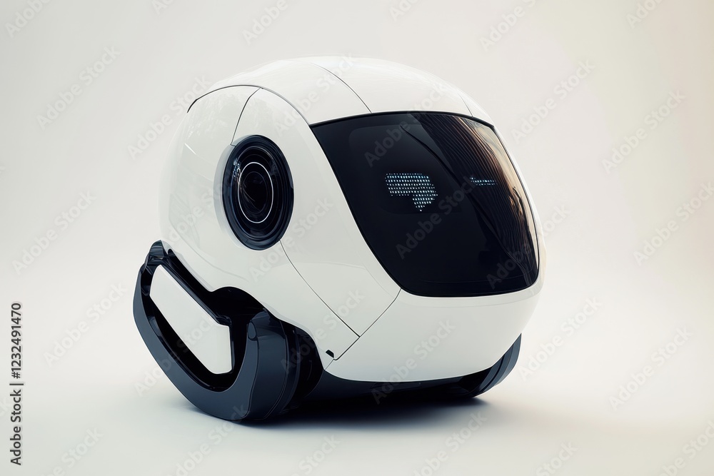 Poster futuristic robot helmet designed for immersive experiences and technology applications