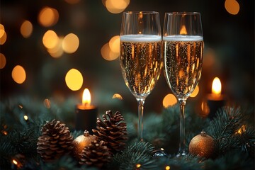 On a table, glasses of champagne sit, primed for a celebration or significant event