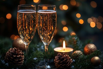 A table holds glasses of champagne, prepared for a celebration or special occasion