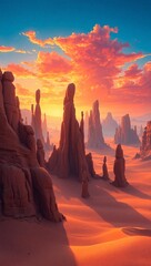Stunning desert scenery with unique rock formations at sunset, perfect for phone background