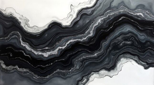 Black alcohol ink paint stroke flowing on white background. Watercolor splash, painting effect. Marble style. Abstract art design. Smoke or marble canvas texture