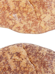 Edges of two pebbles isolated on white background with a space for text