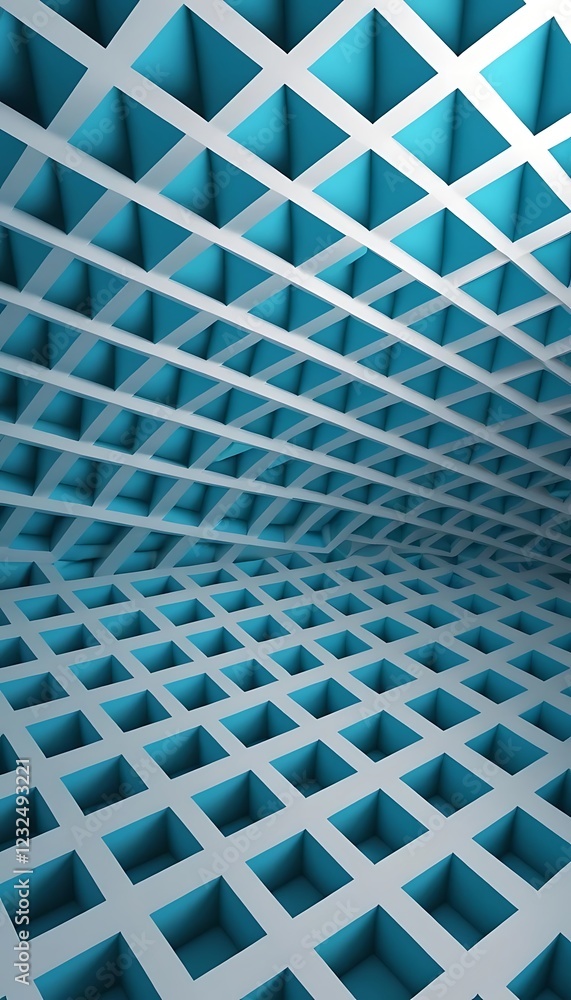 Poster abstract teal grid pattern architectural design