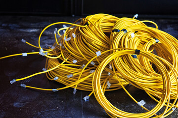 Optical fiber cable on the black background