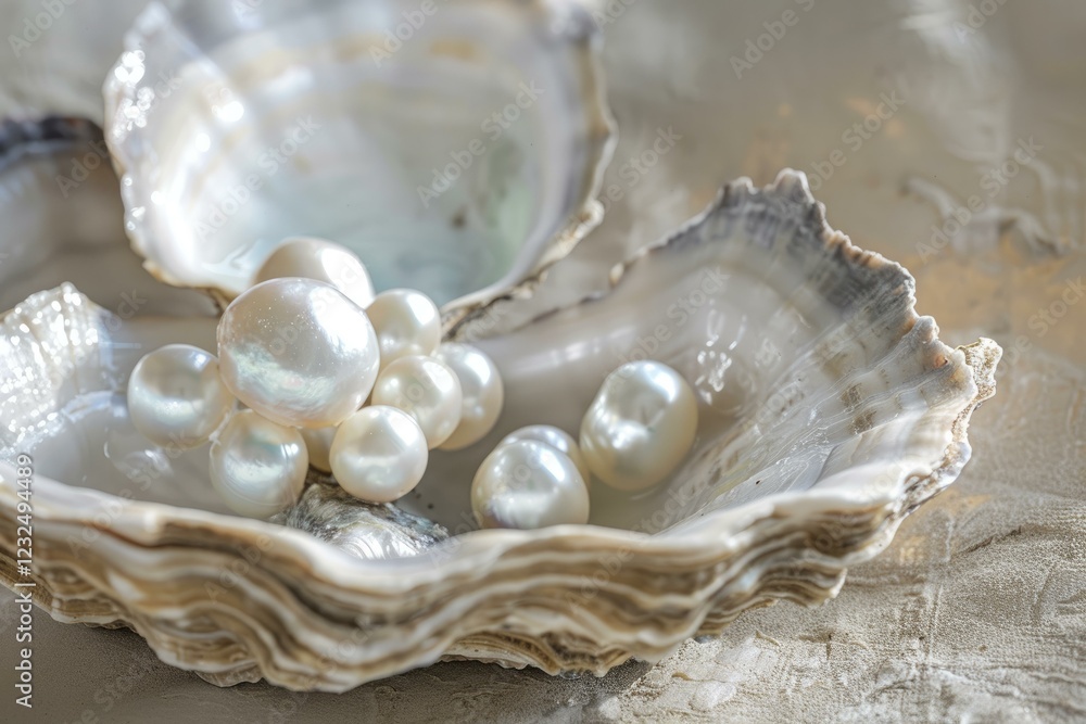 Aufkleber beautiful pearls resting on an open oyster shell, creating a luxurious and elegant image