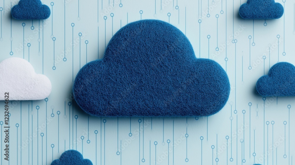 Poster textured blue cloud on light background with patterned lines