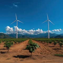 Wind Turbines Amidst Vibrant Agricultural Landscape