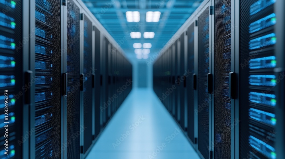 Aufkleber rows of server racks in a modern data center corridor