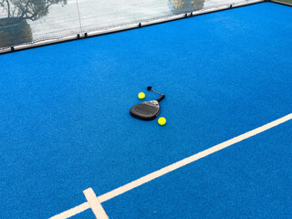 blue paddle tennis court net close up