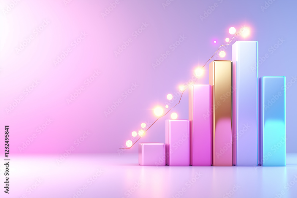Poster bar chart rises steadily with soft gradient colors, symbolizing increasing metrics in a professional