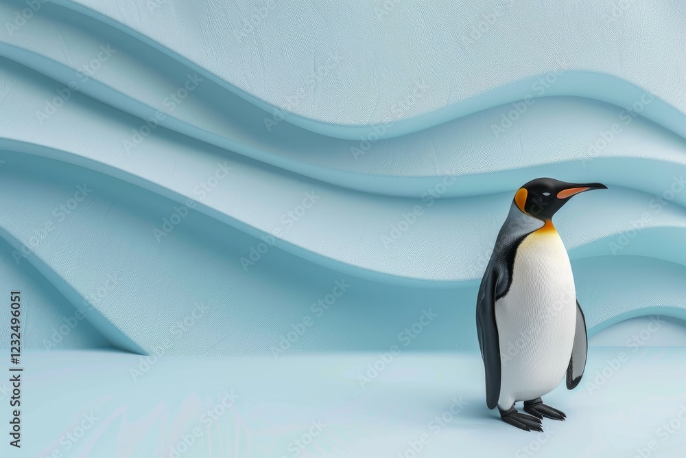 Poster 3d rendering of an emperor penguin in a realistic antarctic environment with a background of stylize