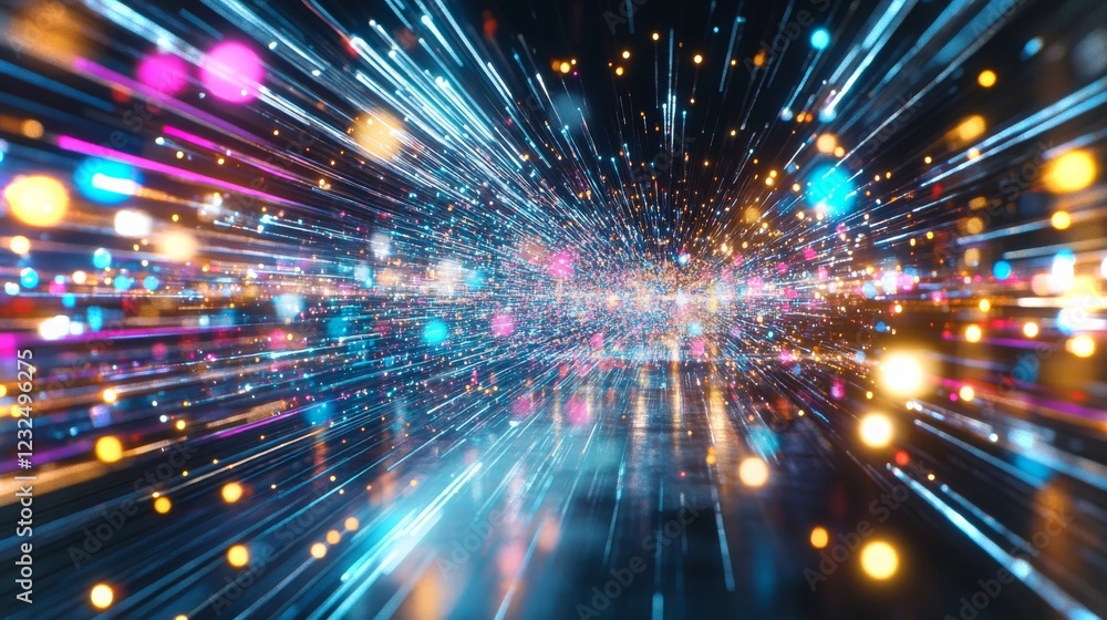 Poster vibrant abstract light trails creating a sense of speed and motion in a colorful environment