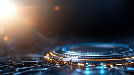 Glowing Blue Sci Fi Inspired Digital Interface with Intricate Circuits and Futuristic Patterns  Abstract technological background with a high tech cyberpunk style digital landscape