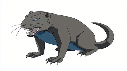 Fototapeta premium Angry grey creature, white background, illustration