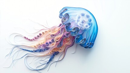 Artistic Jellyfish Paper Quilling Marine Life Swirls Blue Pink Purple Delicate Graceful Creature.