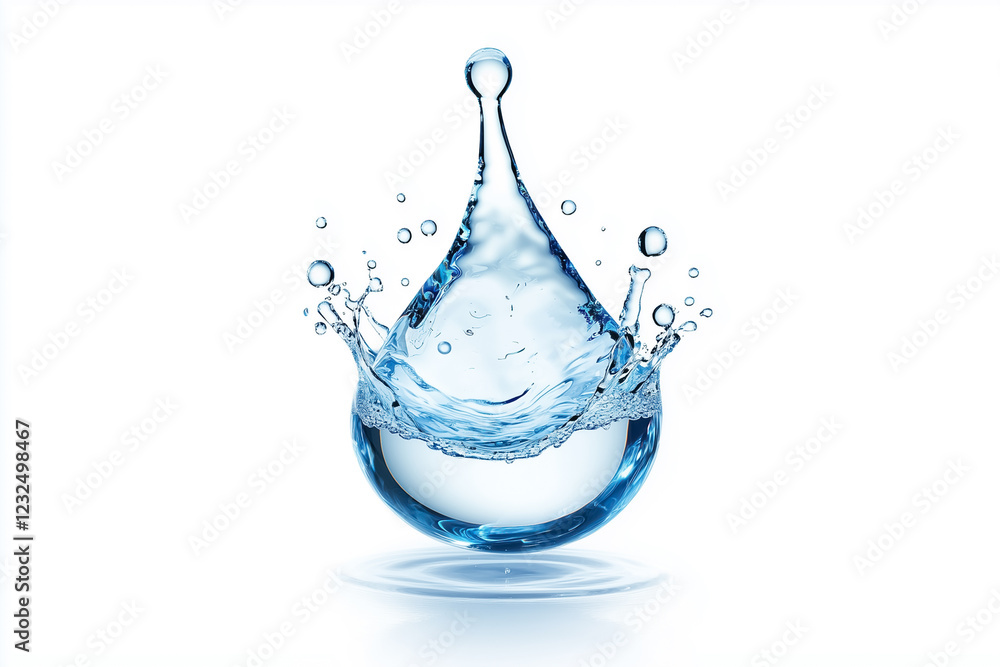 Aufkleber droplet of water splashing dynamically in a bright white background emphasizing purity and clarity. 