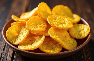 Close-up of crunchy fried chips with a golden, bubbly texture, crispy, snack, food, potato, unhealthy, delicious, salty 
