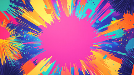A vibrant explosion of colors with splashes of pink, orange, yellow, and blue creating an energetic and artistic backdrop.