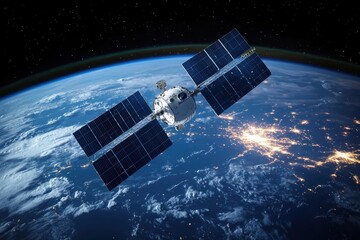 A satellite in space and on Earth showcasing global communication technology.