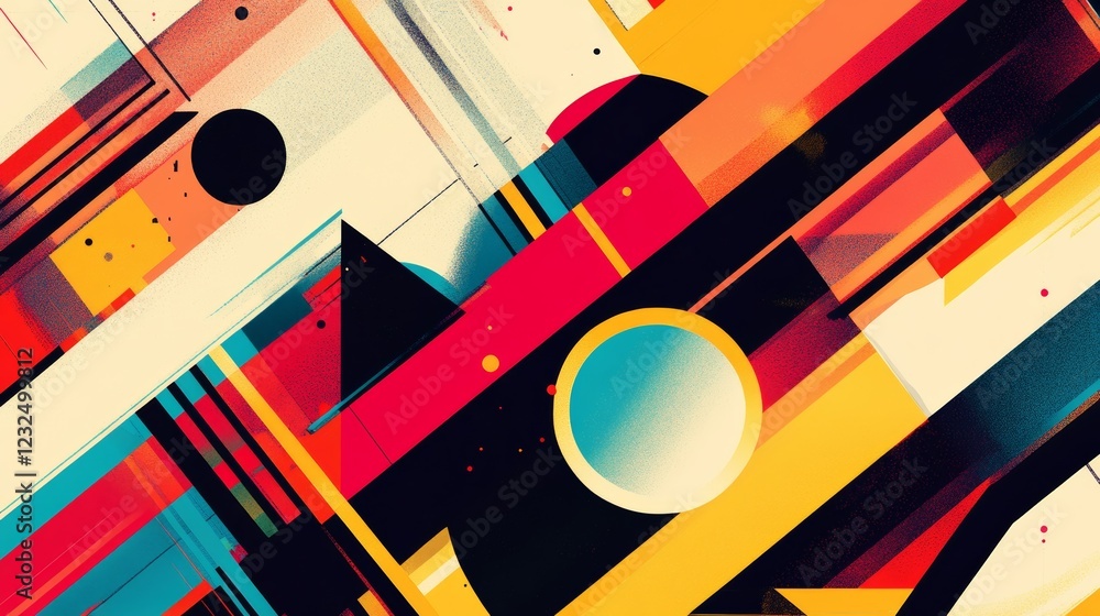 Aufkleber abstract geometric pattern with overlapping layers, bright colors, and line effects.