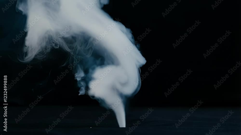 Aufkleber white smoke is billowing and swirling upwards from a small point on a black surface, creating dynami