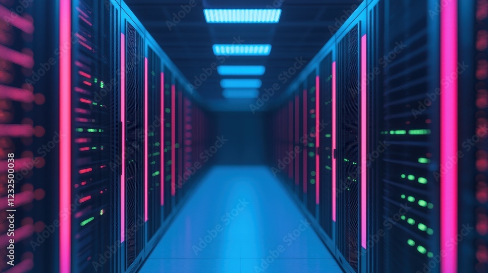 Aufkleber futuristic data center with colorful lights and server racks