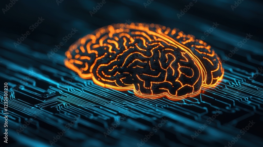 Aufkleber futuristic concept of brain with circuit pattern in neon glow