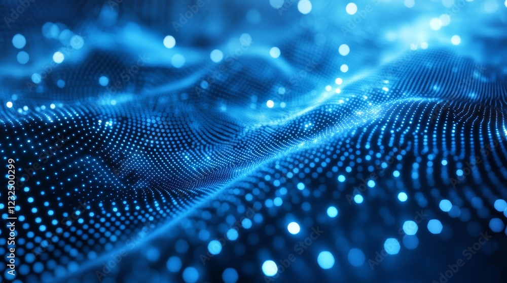 Poster blue and white dots blend together in an abstract pattern, creating a tech-inspired background.