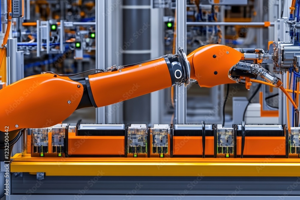 Aufkleber robotic arm working in a manufacturing production line for automated assembly and packaging tasks