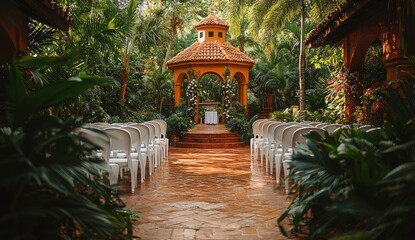 A serene tropical setting provides a neutral backdrop for special occasions