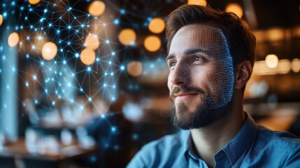 Exploring facial recognition technology a cozy  setting informative article futuristic insights in a relaxed environment