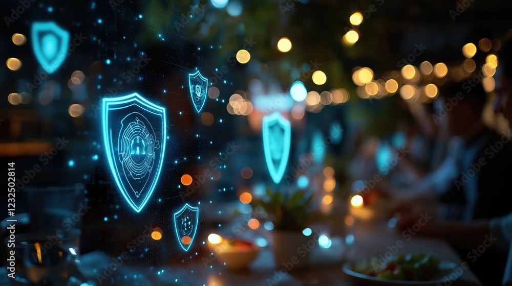 Poster enhancing cybersecurity strategies networking events digital content urban environment close-up view